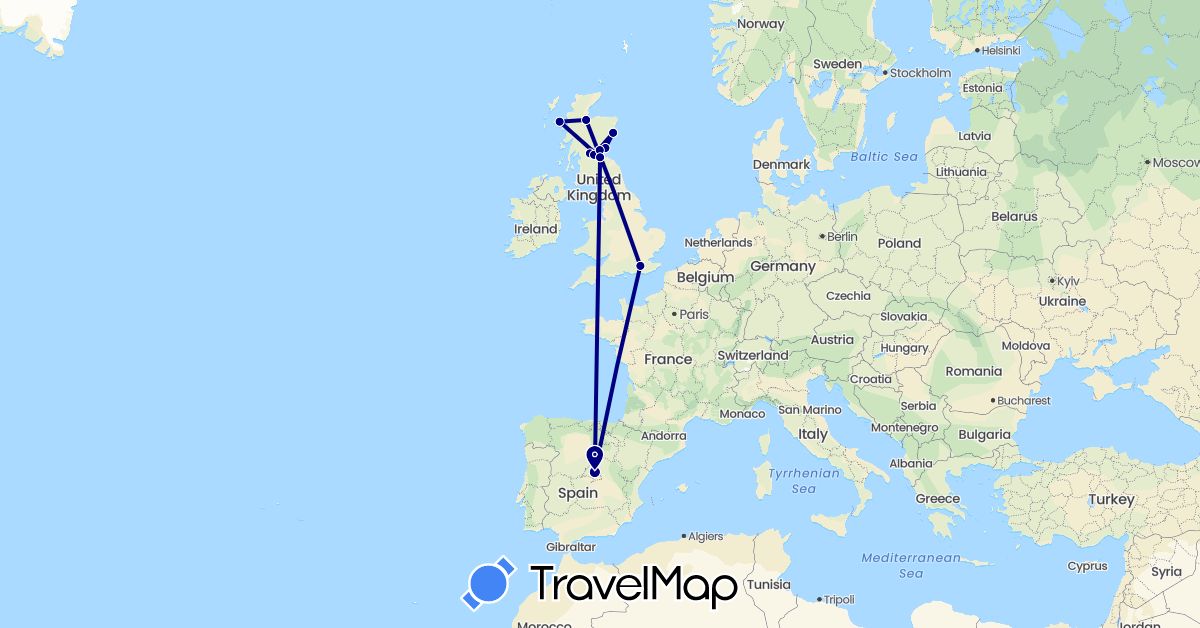 TravelMap itinerary: driving in Spain, United Kingdom (Europe)